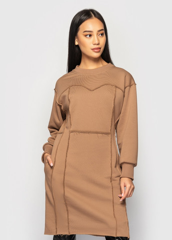 Коричневое кэжуал платье мини с декоративными рельефами коричневое платье-футболка MORANDI однотонное