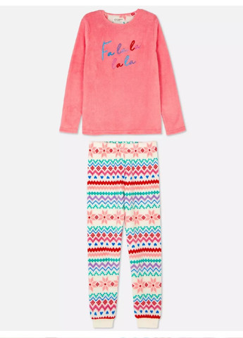 Комбинированная зимняя плюшевая теплая пижама свитшот + брюки Primark