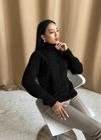 Женский вязаный свитер с объемными рукавами цвет черный р.42/46 443580 New Trend (266784015)