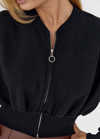 Укороченный женский свитшот на молнии - черный Lurex - крой черный спортивный трикотаж - (267084689)