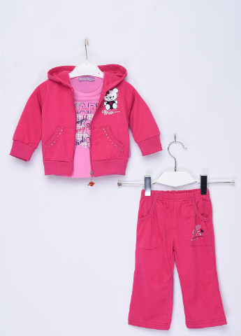 Малиновый демисезонный спортивный костюм 3-ка детский для девочки с капюшоном малинового цвета Let's Shop