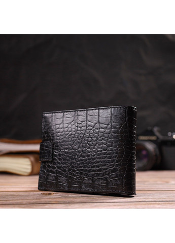 Удобный мужской бумажник из натуральной фактурной кожи с тиснением под крокодила 21790 Черный Canpellini (259873978)