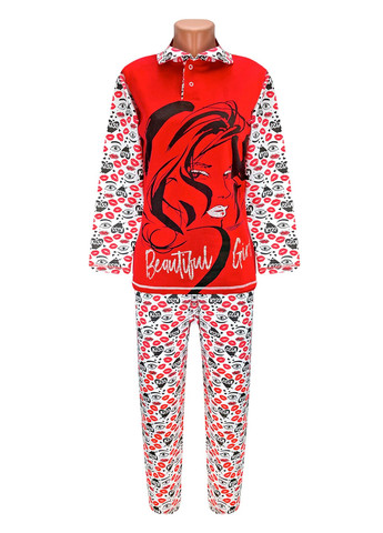 Красная всесезон пижама начесная beautiful girl кофта + брюки Жемчужина стилей 1134