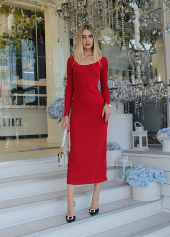Червона повсякденний, кежуал бавовняна сукня в рубчик міді Vakko однотонна