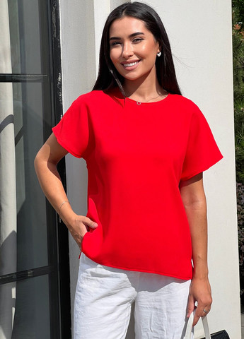 Красная летняя женская летняя блузка с коротким спущенным рукавом INNOE Блуза-футболка