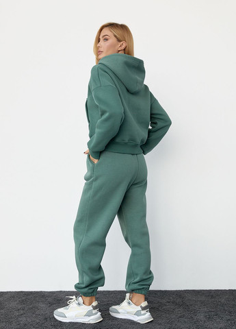 Женский спортивный костюм с начесом на молнии - зеленый Lurex (268551418)
