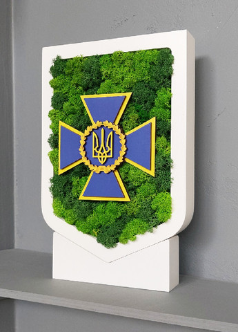 Дерев'яний сувенір зі стабілізованим мохом з українською національною символікою 24х15х4 см (475813-Prob) Зелено-салатовий мох Unbranded (271813768)