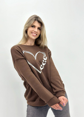 Женский свитшот с накаткой Fashion Girl - Свободный, Прямой крой коричневый повседневный, кэжуал трехнитка - (272812495)