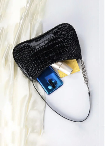 Женская сумка багет рептилия 047 черная No Brand (256989668)