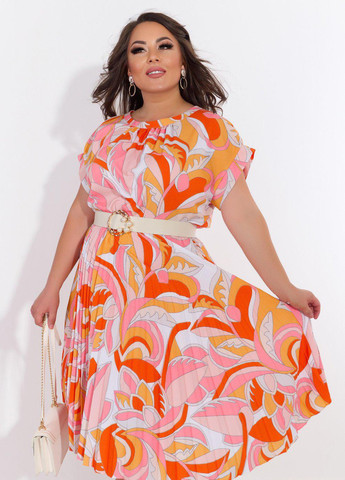 Розовое сукні великіх розмірів гарне плаття зі спідницею в складку (54551) Lemanta
