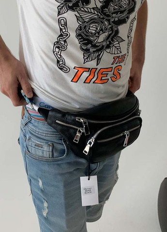 Поясная кожаная молодежная сумка бананка через плечо нагрудная черная сумочка из натуральной кожи No Brand (266914617)