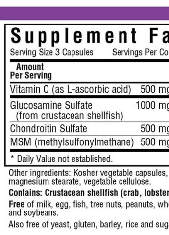 Glucosamine Chondroitin Plus MSM 60 Veg Caps Bluebonnet Nutrition (256719680)