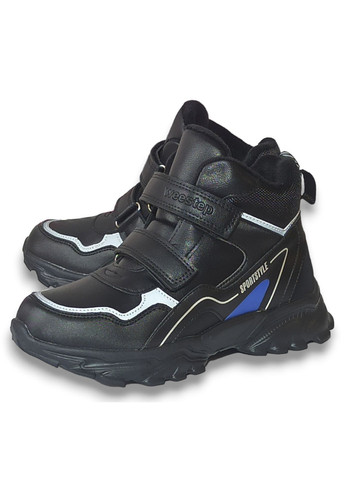 Черные повседневные осенние детские демисезонные ботинки для мальчика утепленные на флисе 66272вк черные Weestep