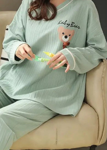 Женская пижама домашний костюм с длинным рукавом Оливковое Медвежонок No Brand (257457366)