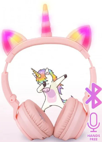 Бездротові дитячі компактні блютус навушники з підсвічуванням вушками 175x200x75 мм (474947-Prob) Єдиноріг рожевий Unbranded (260479608)