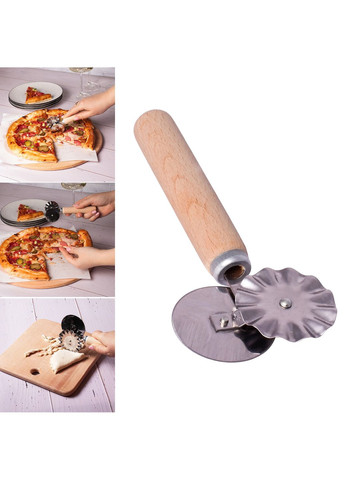 Многофункциональный соединительный нож 2 в 1 для пиццы и теста с роликом и деревянной ручкой 15.5 см Kitchette (275104152)