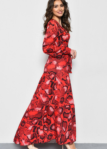 Красное кэжуал платье женское красного цвета с узором баллон Let's Shop с абстрактным узором