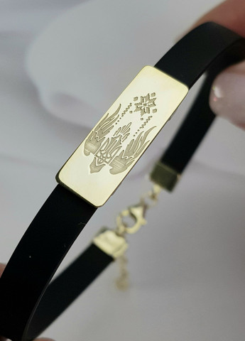 Серебряный браслет каучук чёрный Герб Украины регулируеться позолота Family Tree Jewelry Line (266042190)