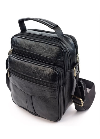 Кожаная сумка-мессенджер мужская с ручкой для ношения в руке AN-119 19x24x9-12 Черная JZ (259578291)