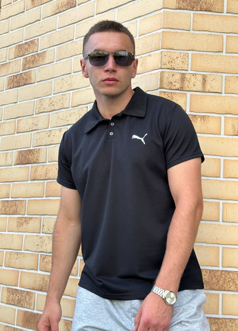 Черная футболка-стильне спортивне поло з лого puma для мужчин Vakko однотонная
