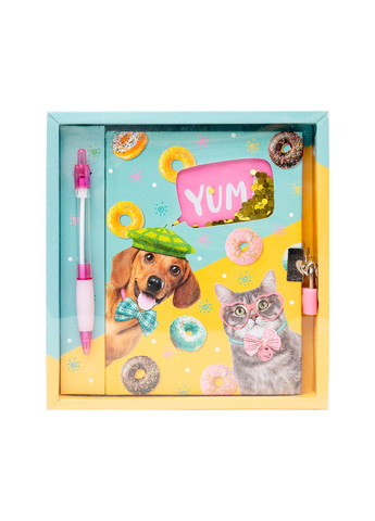 Подарочный набор - Блокнот с ручкой на замочке "Пес, кот и пончики" цвет разноцветный ЦБ-00242747 Malevaro (276773841)