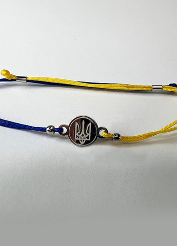 Срібний браслет Герб із підвіскою «Трезубець» жовто-синій регулюється Family Tree Jewelry Line (266042186)