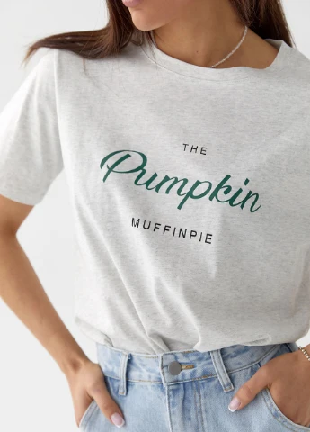 Жіноча футболка з написом Pumpkin - світло-сірий Lurex - (262977109)