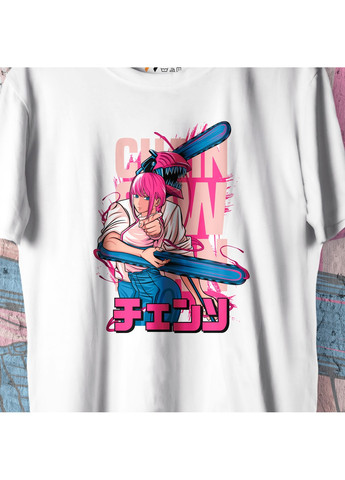 Белая футболка c принтом человек бензопила - денджи и макима we No Brand