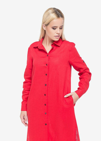 Красное повседневный платье-рубашка из льна красное рубашка MORANDI однотонное