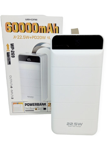 Power Bank 60000 mAh 22,5 W WEKOME Minre WP-269 реальная ёмкость быстрая зарядка внешний аккумулятор павербанк (павербанк) No Brand
