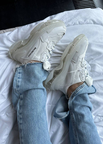 Білі всесезонні кросівки Vakko Balenciaga Tripl S Clear Sole White