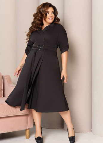Чорна жіноча сукня з поясом колір чорний р.48/50 441586 New Trend