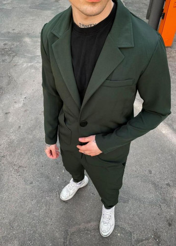 Темно-зелений демісезонний темно-зелений чоловічий класичний костюм No Brand