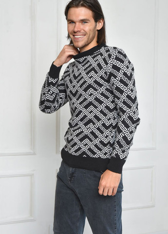 Чорний зимовий светр чоловічий чорно-білого кольору пуловер Let's Shop