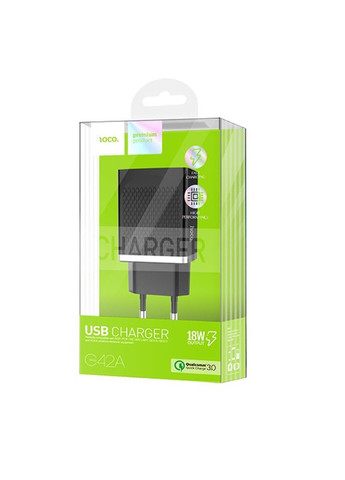 Мережевий зарядний пристрій C42A 1 USB QC 3.0 колір чорний ЦБ-00215831 Hoco (259442918)