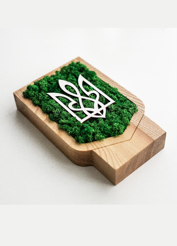 Дерев'яний сувенір зі стабілізованим мохом з українською символікою національним гербом 26х20х3 см (475809-Prob) Зелений мох Unbranded (271813771)
