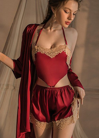 Красная всесезон красивая легкая женская пижама с халатом No Brand