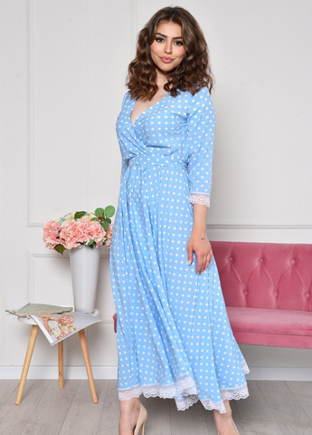 Голубое коктейльное платье женское голубого цвета размер 44-46 оверсайз Let's Shop в горошек