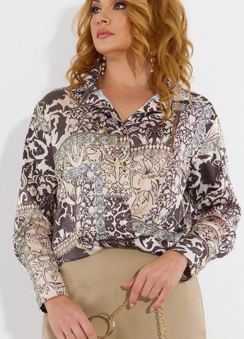 Бежевая блузи шовкова блуза з принтом (54961) Lemanta