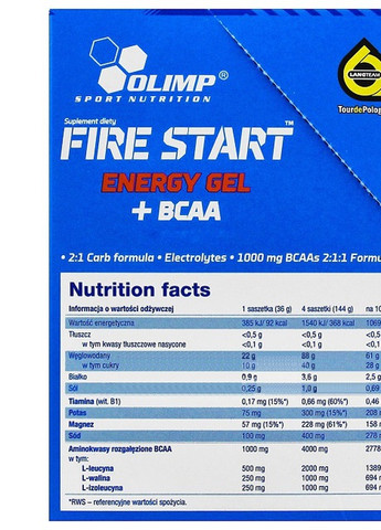 Olimp Nutrition Fire Start Energy Gel+Caffeine 20 х 36 g Black Currant Olimp Sport Nutrition (258499180)
