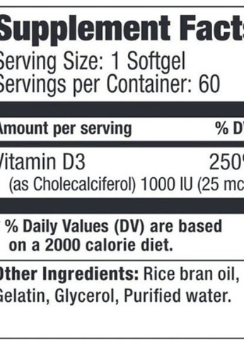 Vitamin D Softgels 1.000 IU 60 Caps Ultimate Nutrition (256725012)