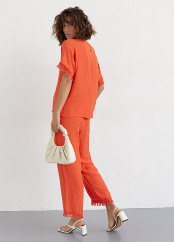Женский брючный костюм с бахромой - оранжевый Lurex (262810160)