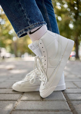 Белые демисезонные кроссовки женские, вьетнам Nike Blazer High Full White