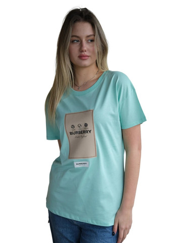 Мятная летняя футболка женская с коротким рукавом Burberry