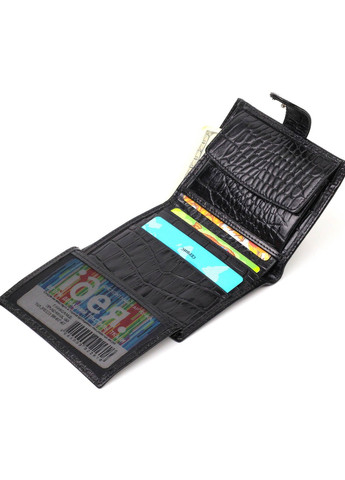 Чоловічий фактурний вертикальний гаманець із натуральної шкіри з тисненням під крокодила 22004 Чорний Bond (262158717)