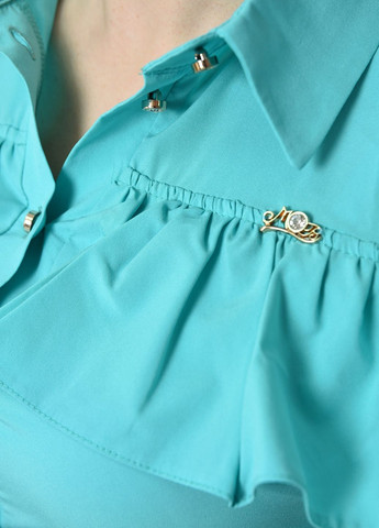 Бирюзовая летняя блуза женская однотонная бирюзового цвета с баской Let's Shop