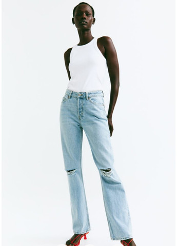 Жіночі джинси з прямою завишеною талією в стилі 90-х (55607) 42 Блакитні H&M - (258744263)