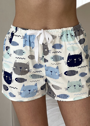 Женские пижамные шорты из сатина кошки/рыбки Cosy (258330072)