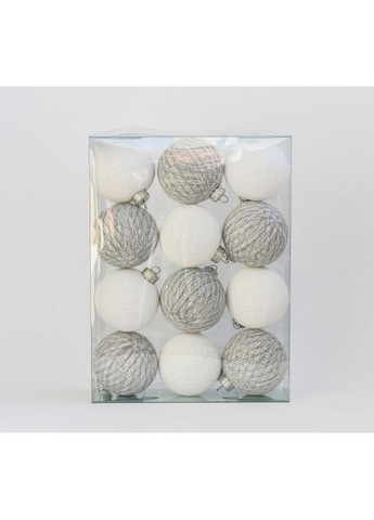 Набір ялинкових іграшок з нитяних кульок 6,5 см, 12 шт Біло-серий Cotton Ball Lights (257986232)