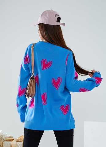 Голубой свитер туника сердца голубой No Brand